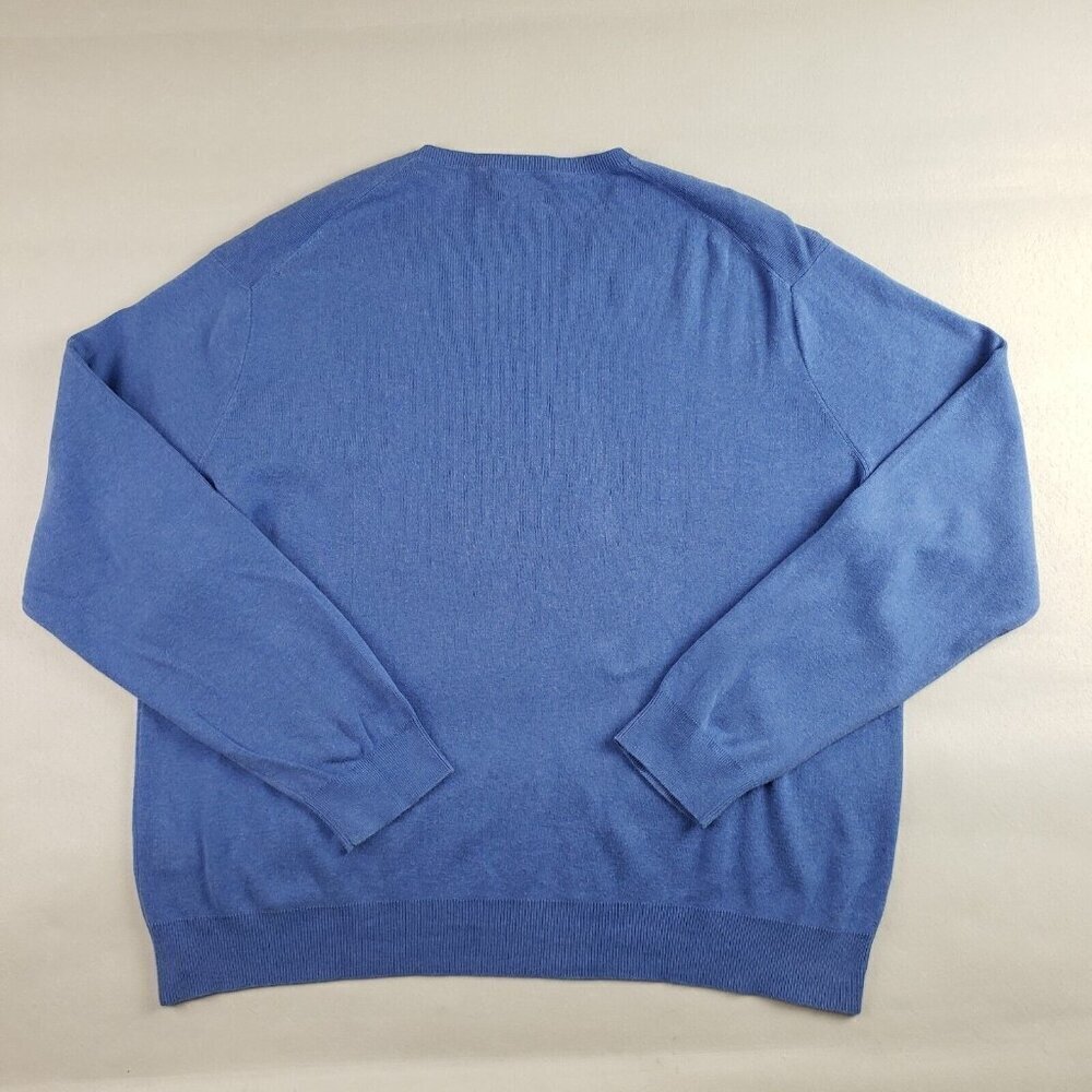 Polo Ralph Lauren Pima Cotton Sweater Mens XXL Blue V Neck Pony Pullover - Picture 4 of 9